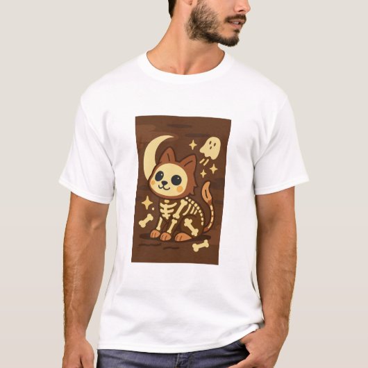 Spooky Skeleton Cat and Ghost T-Shirt Tシャツ (正面)
