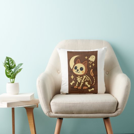 Spooky Skeleton Cat and Ghost Throw Pillow クッション (椅子)