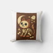 Spooky Skeleton Cat and Ghost Throw Pillow クッション (正面)