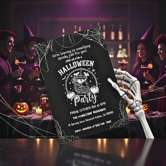 Spooky Skeleton Cocktail Adult Halloween Party 招待状