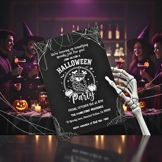 Spooky Skeleton Cocktail Adult Halloween Party 招待状