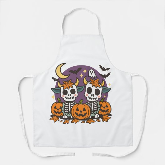 Spooky Skeleton Cows All-Over Print Apron, Medium エプロン (正面)