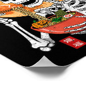 Spooky Skeleton Eating Ramen Bowl With Cat Hallowe ポスター (角)