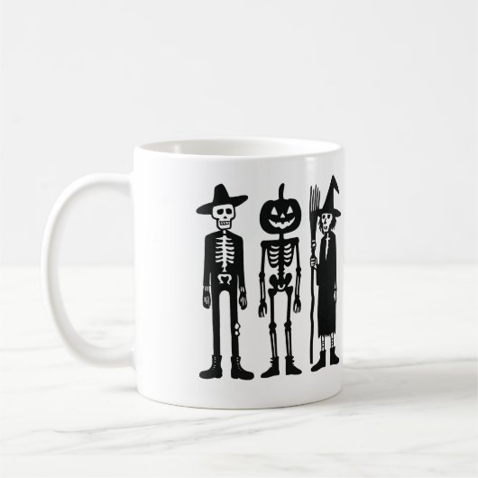 Spooky Skeleton Trio Halloween Mug コーヒーマグカップ (左)