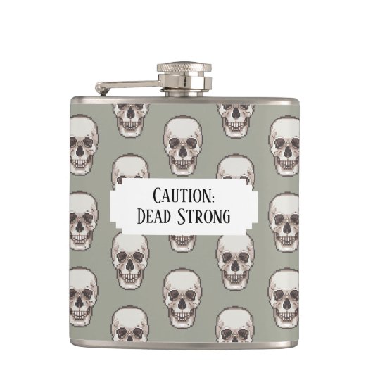 Spooky Skull Dead Strong Add Your Own Text Pattern フラスク (正面)