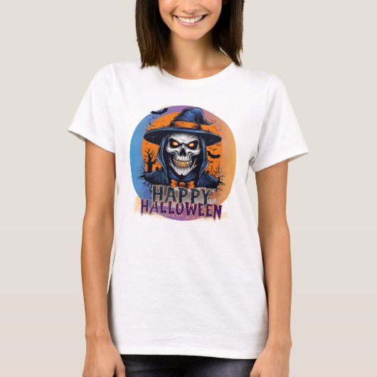 Spooky Skull Witch Halloween Art-88888 Tシャツ (正面)