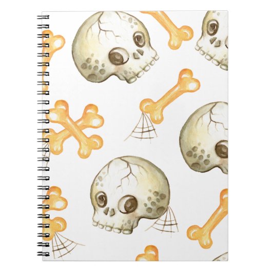 Spooky skulls and bones Halloween pattern ノートブック (正面)
