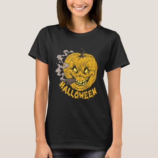 Spooky Smoker Pumpkin Smoking Pumpkin Halloween Co Tシャツ (正面)