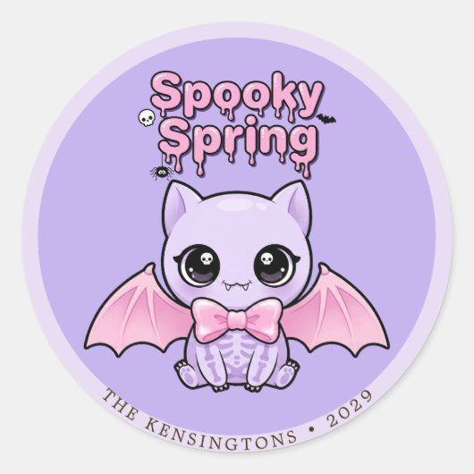 Spooky Spring Bat Lavender Pastel Goth Round ラウンドシール (正面)