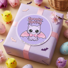Spooky Spring Bat Lavender Pastel Goth Round ラウンドシール