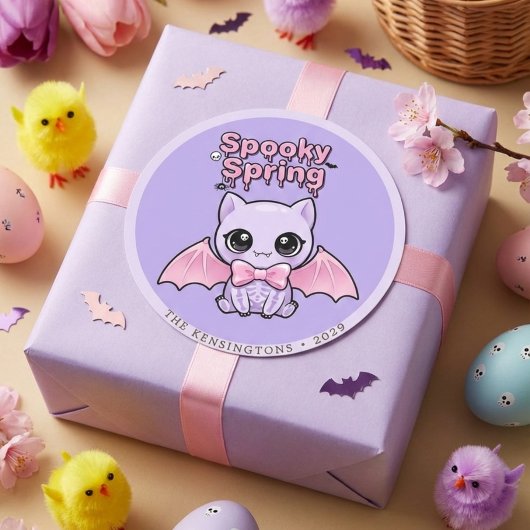 Spooky Spring Bat Lavender Pastel Goth Round ラウンドシール