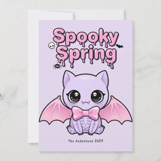 Spooky Spring Pastel Goth Bat Lavender Pink シーズンカード (正面)
