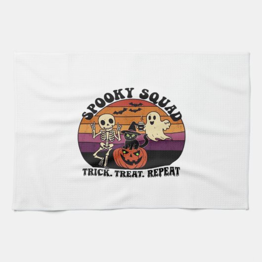 Spooky Squad レトロハロウィンデザイン(黒文字)– キッチンタオル (横)
