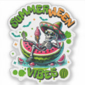 Spooky Summerween Skeleton Watermelon Float Funny シール (正面)