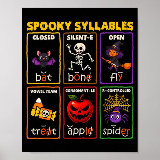 spooky syllables ハロウィン読解教師 ポスター (正面)