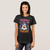 Spooky Teacher Cute Ghost Reading Book Funny Hallo Tシャツ (正面フル)