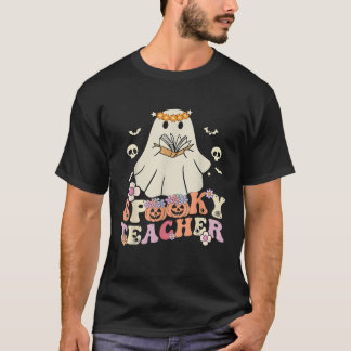 Spooky Teacher Groovy Retro Ghost Teacher Hallowee Tシャツ