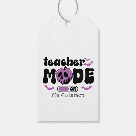 Spooky Teacher Halloween “Mode On” Apple & Bats ギフトタグ (裏面)