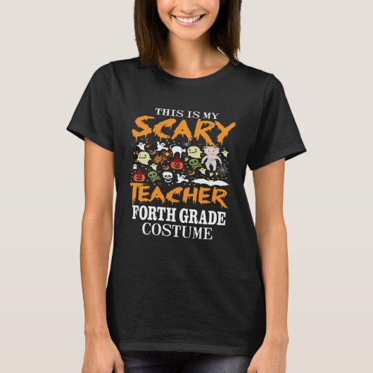 Spooky This Is My Scary 4th Grade Teacher Hallowee Tシャツ (正面)