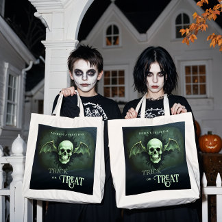 Spooky Trick or Treat Skull with Bat Wings トートバッグ