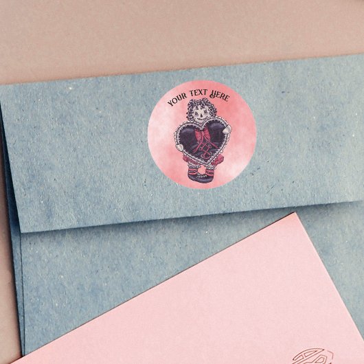 Spooky Valentine Doll With Black Heart on Pink Red ラウンドシール