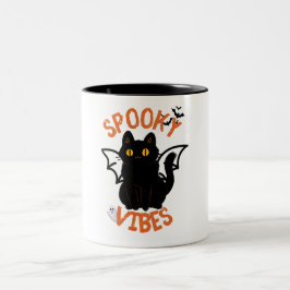 Spooky Vibes Cat Face Halloween Mug ツートーンマグカップ