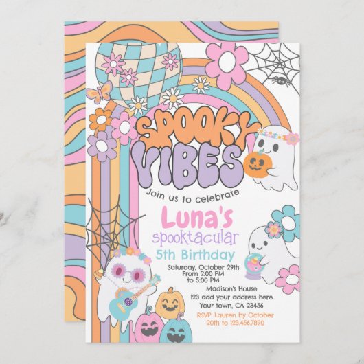 Spooky Vibes Hippie Halloween ANY AGE 招待状 (正面/裏面)