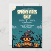 Spooky Vibes Only Halloween Party – Cute Pumpkin 招待状 (正面)