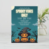 Spooky Vibes Only Halloween Party – Cute Pumpkin 招待状 (スタンド正面)