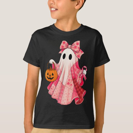 Spooky Vibes Pink Ghost Preppy Halloween Women Gir Tシャツ (正面)