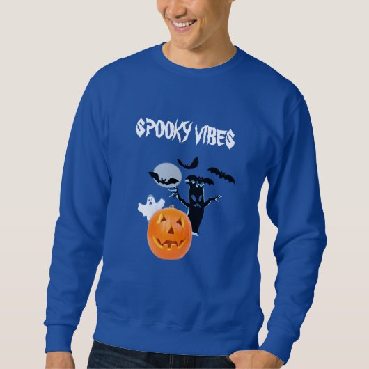 Spooky Vibes Pumpkin Ghost and Bats スウェットシャツ (正面)