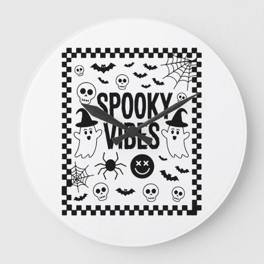 Spooky Vibes Retro Halloween ラージ壁時計 (正面)