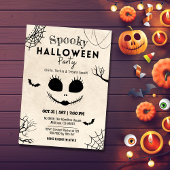 Spooky vintage spider webs skull face Halloween 招待状