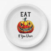 Spooky White Smiling Pumpkin Halloween Party ペーパープレート (正面)