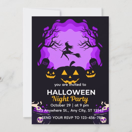 Spooky Witch Halloween Night Party Invitation 招待状 (正面)