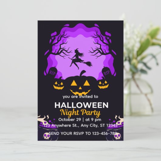 Spooky Witch Halloween Night Party Invitation 招待状 (スタンド正面)