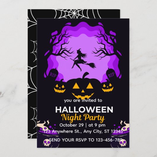 Spooky Witch Halloween Night Party Invitation 招待状 (正面/裏面)