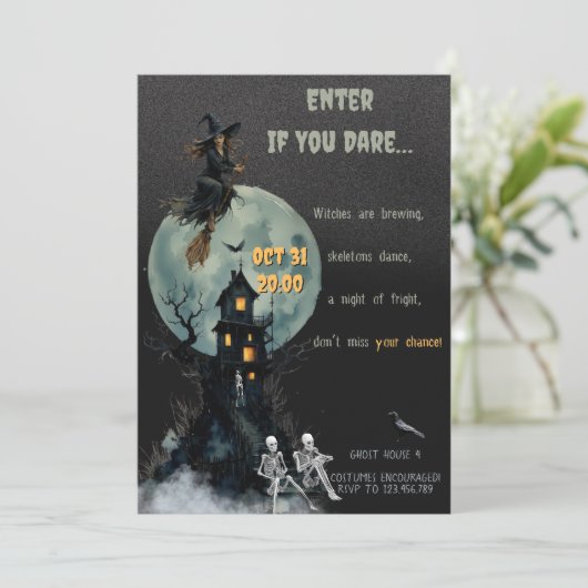 Spooky Witch Skeleton - Haunted House | Halloween 招待状 (スタンド正面)