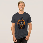Spooky Witch with Jack-o’-Lantern Art トライブレンドTシャツ (正面全面)