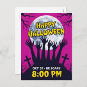 Spooky Zombie Hands Full Moon Halloween シーズンポストカード (正面/裏面)