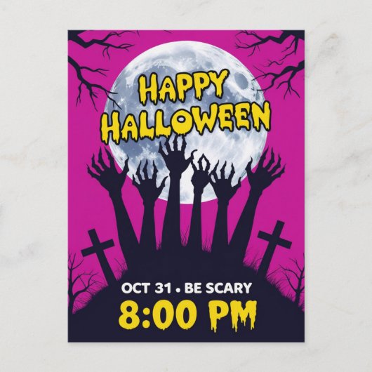 Spooky Zombie Hands Full Moon Halloween シーズンポストカード (正面)