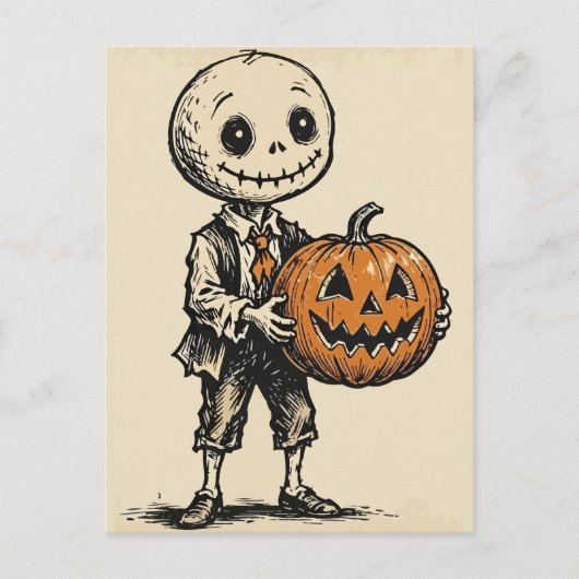 Spooky Zombie with Pumpkin シーズンポストカード (正面)