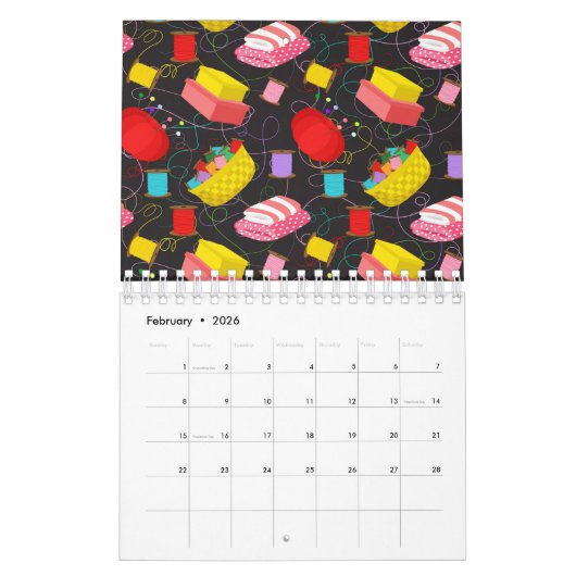 Spools Sewing Threads Pins Blankets Seamstress カレンダー (2月 2026)
