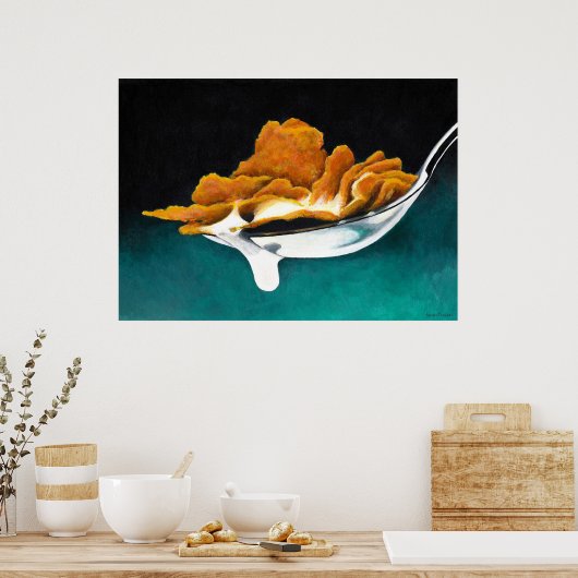 Spoonful of Cereal and Milk Painting Poster ポスター (キッチン)