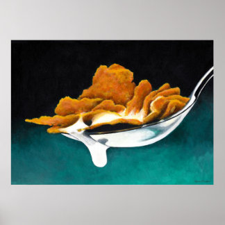 Spoonful of Cereal and Milk Painting Poster ポスター