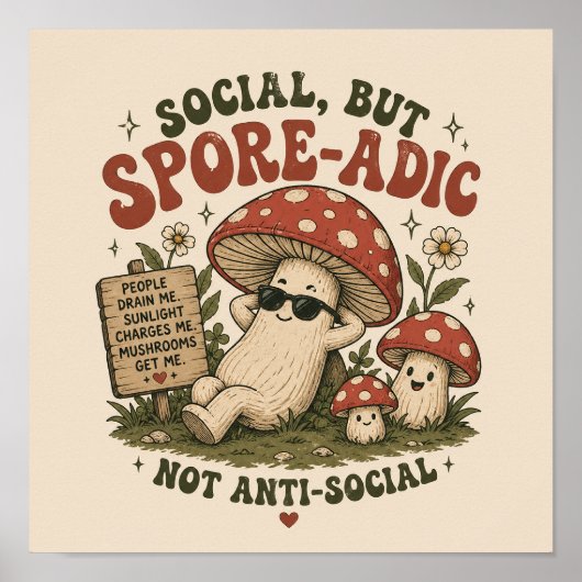 Spore-Adic Mood – Cute Chill Mushroom Retro Design ポスター (正面)