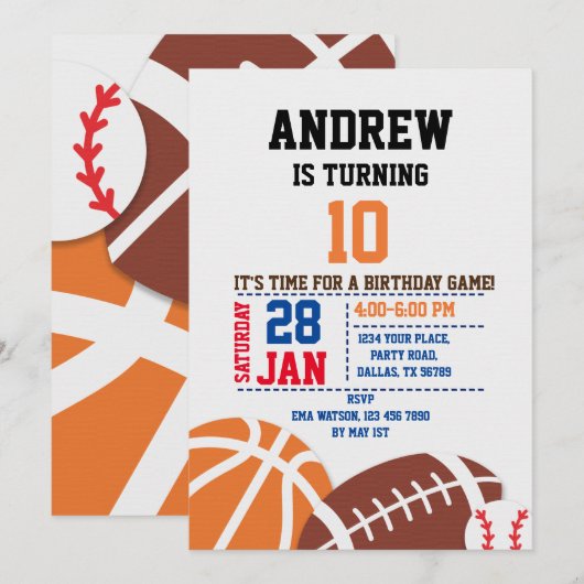 Sport Birthday Invitation 招待状 (正面/裏面)