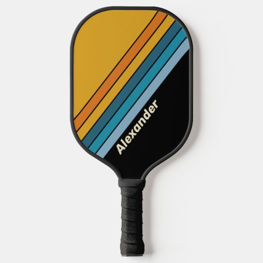 Sport Black Rainbow Striped with Name ピックルボールラケット (正面)