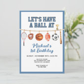 Sport Boy Ball All Star Themed Party Blue Birthday 招待状 (スタンド正面)