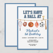 Sport Boy Ball All Star Themed Party Blue Birthday 招待状 (正面/裏面)